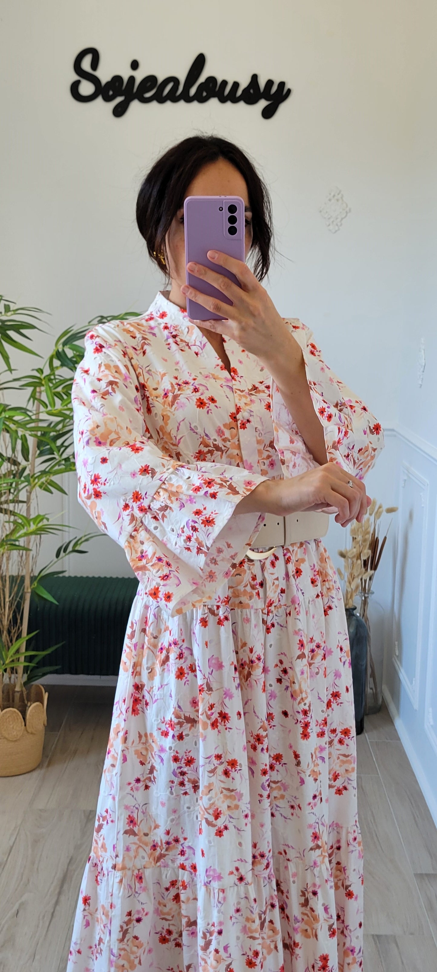 Robe longue fleurie blanche