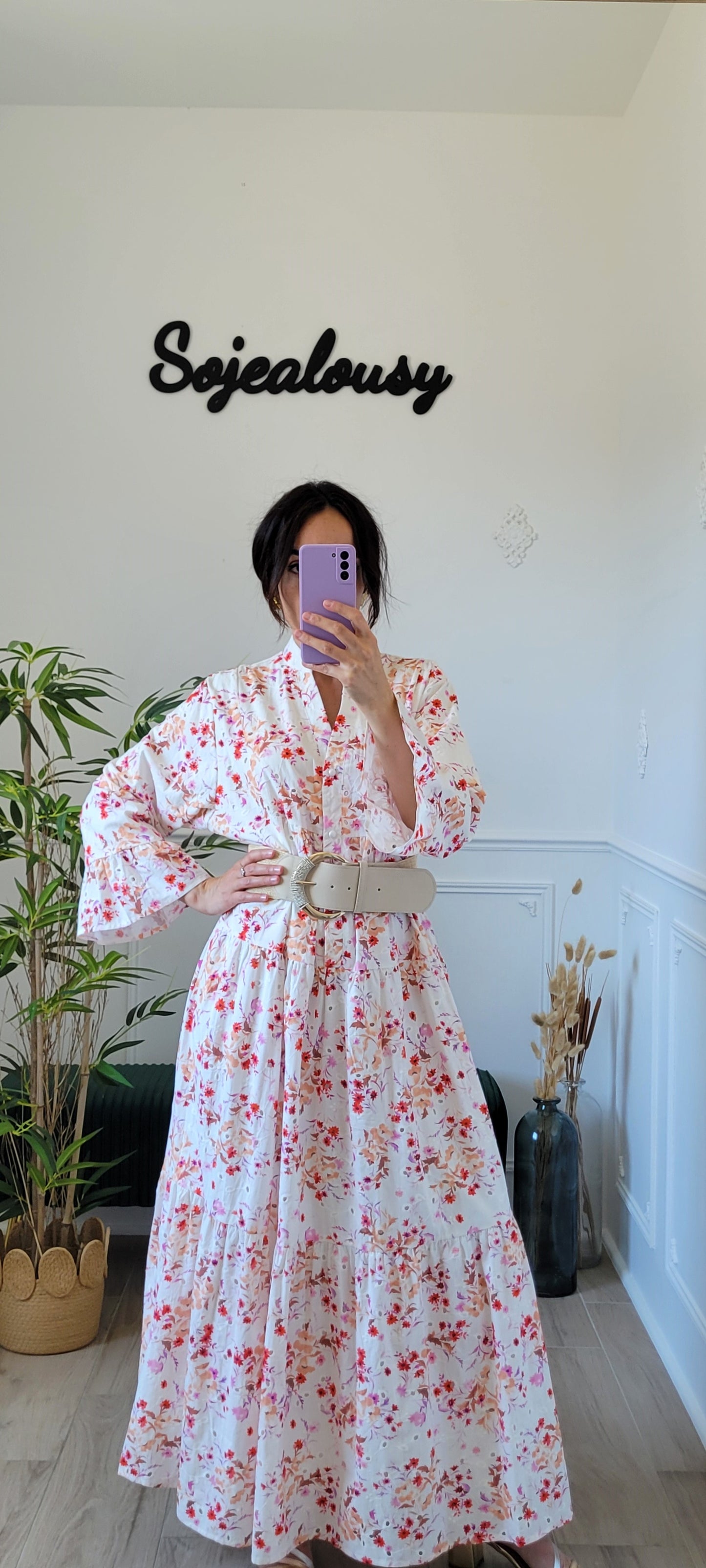Robe longue fleurie blanche