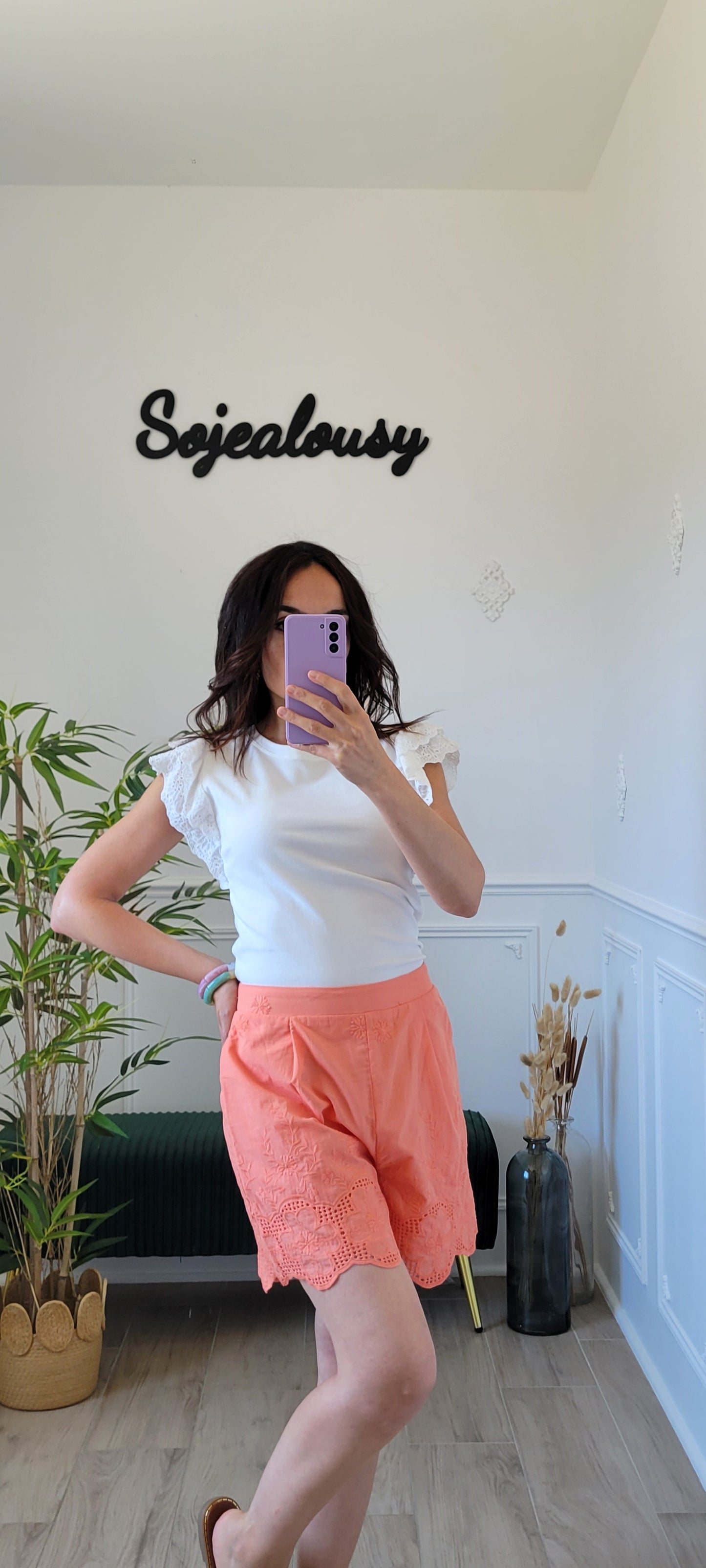 Short dentelle et broderie Abricot