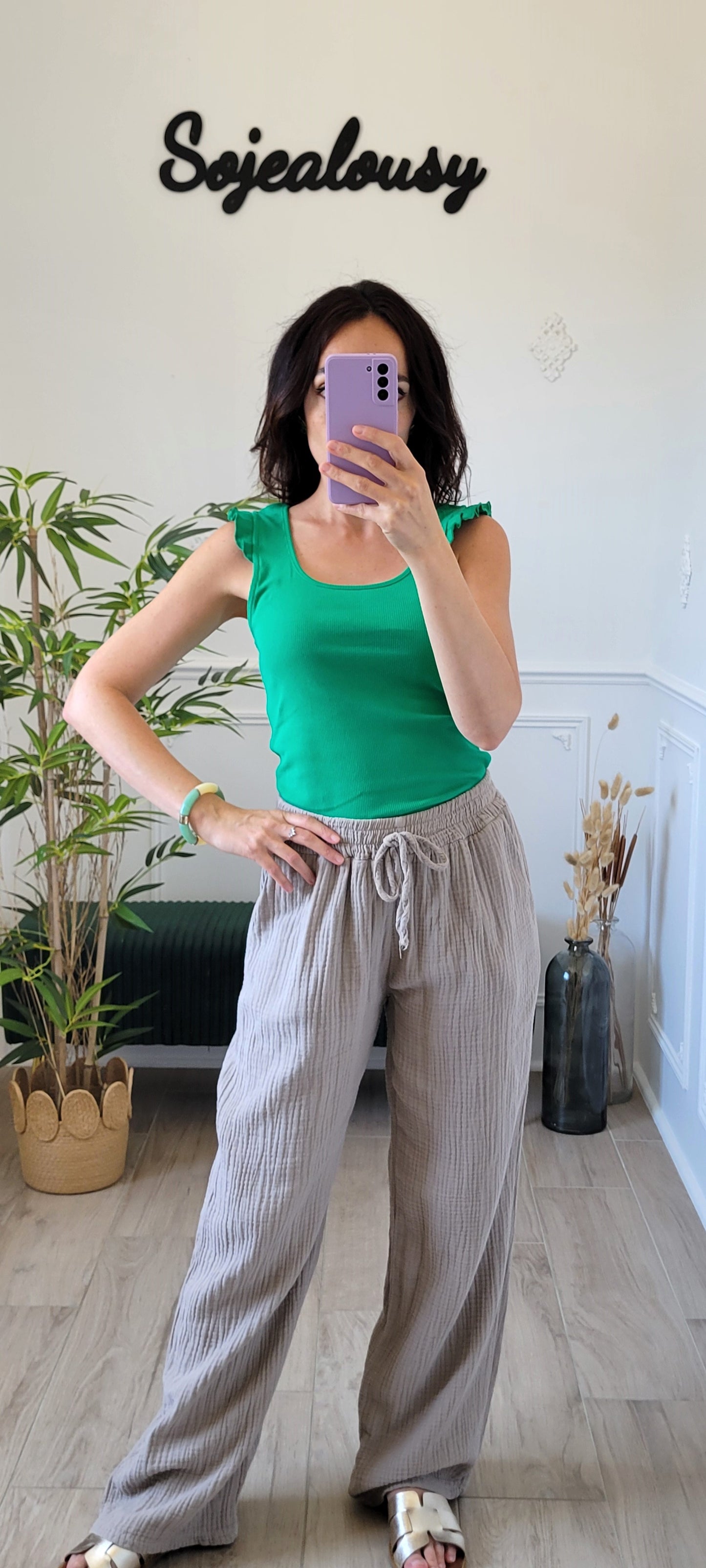Pantalon gaze de coton Taupe