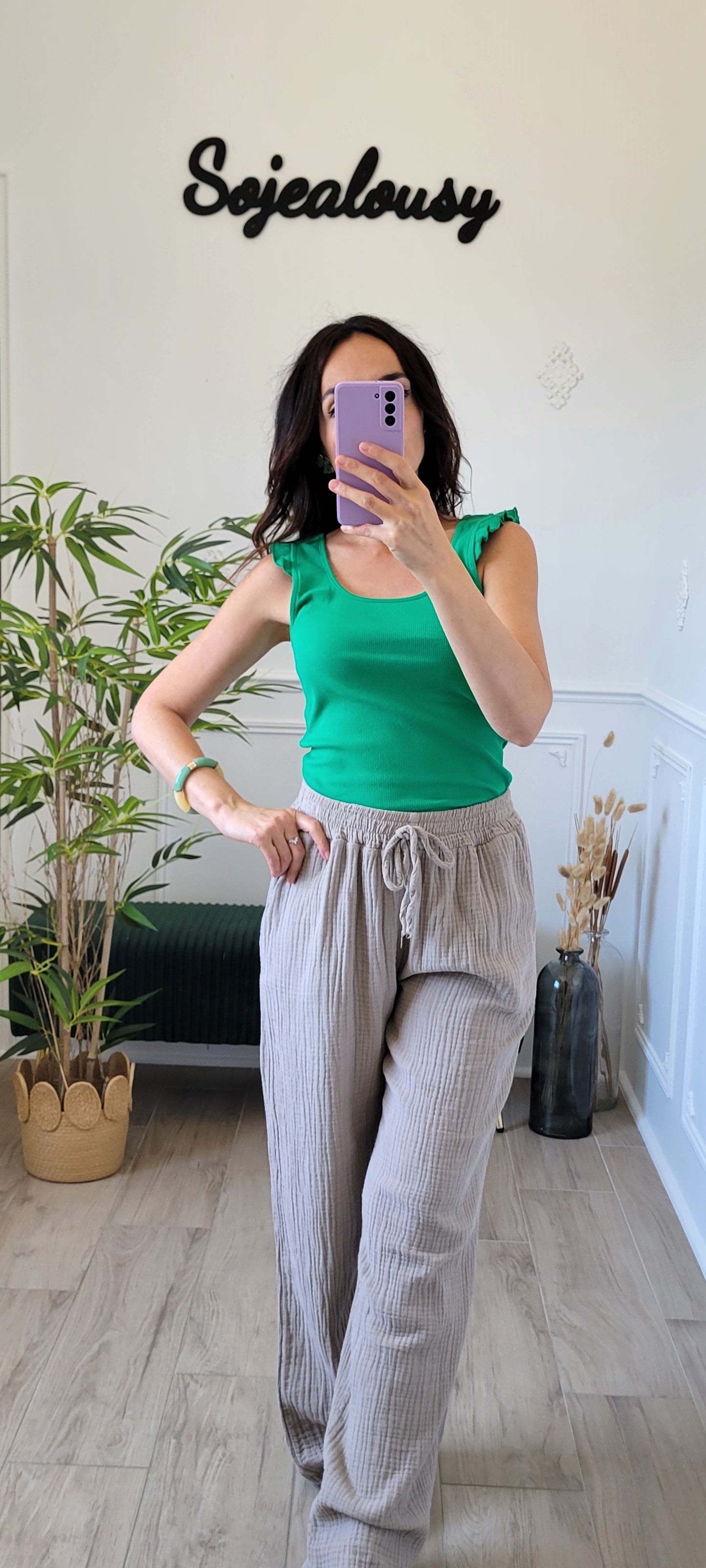 Pantalon gaze de coton Taupe