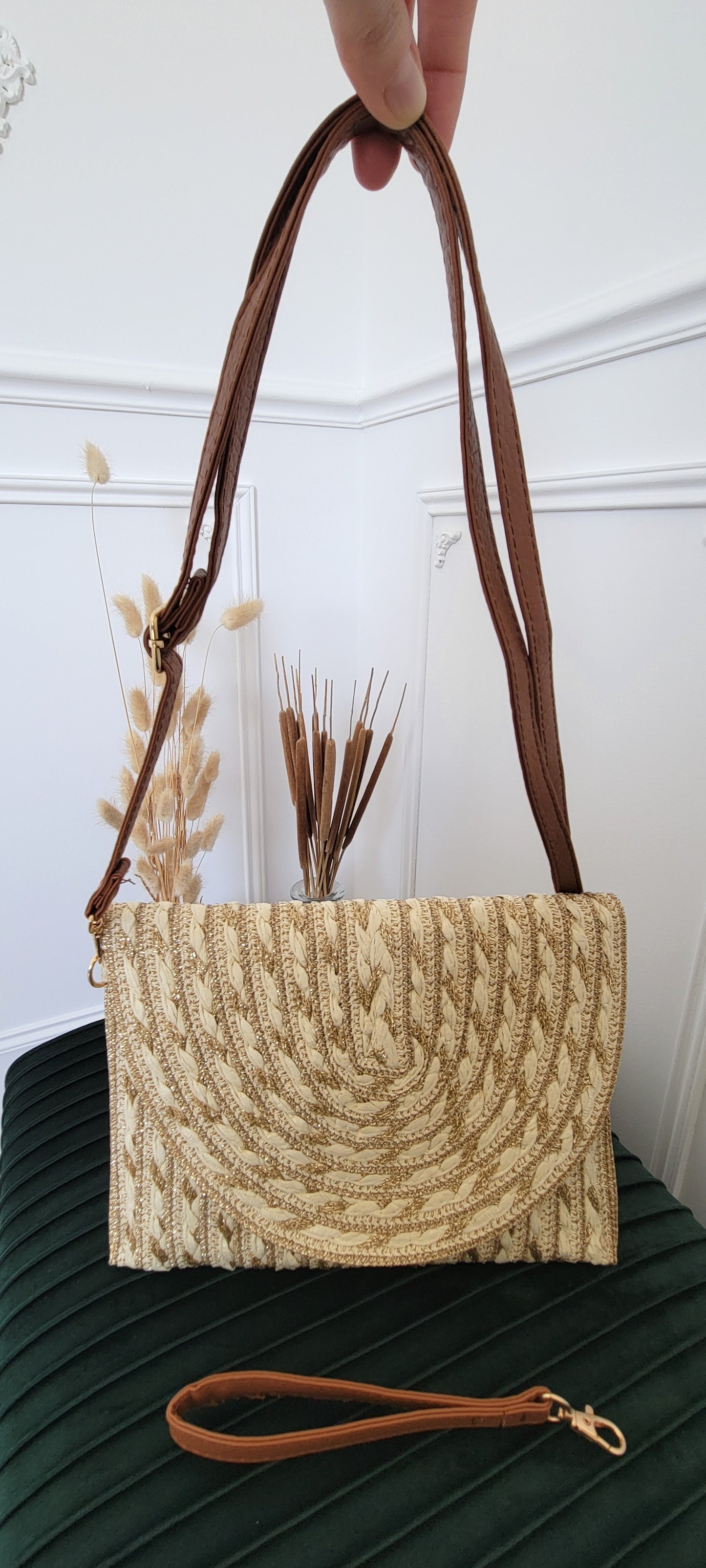 Pochette en papier tressée beige