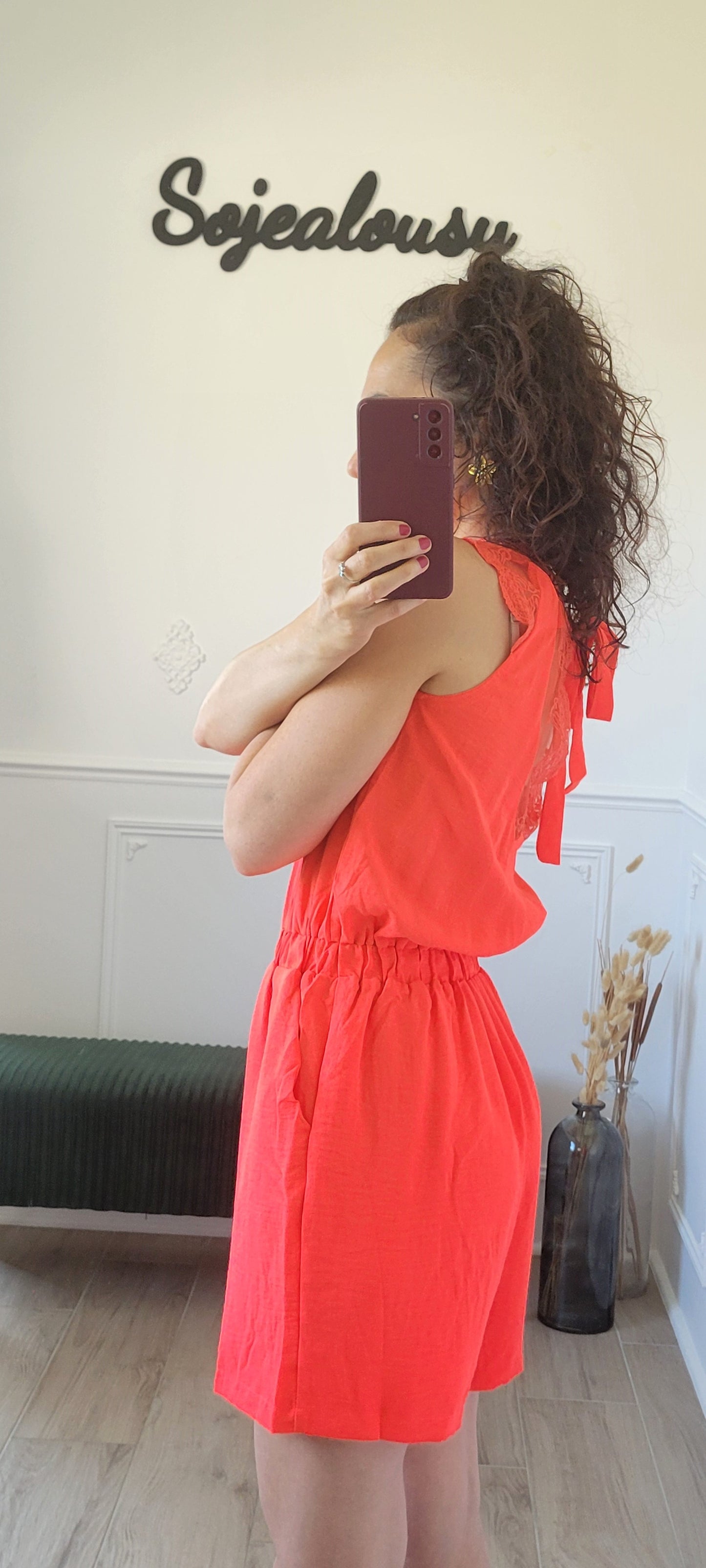 Combishort en dentelle corail CHIARA