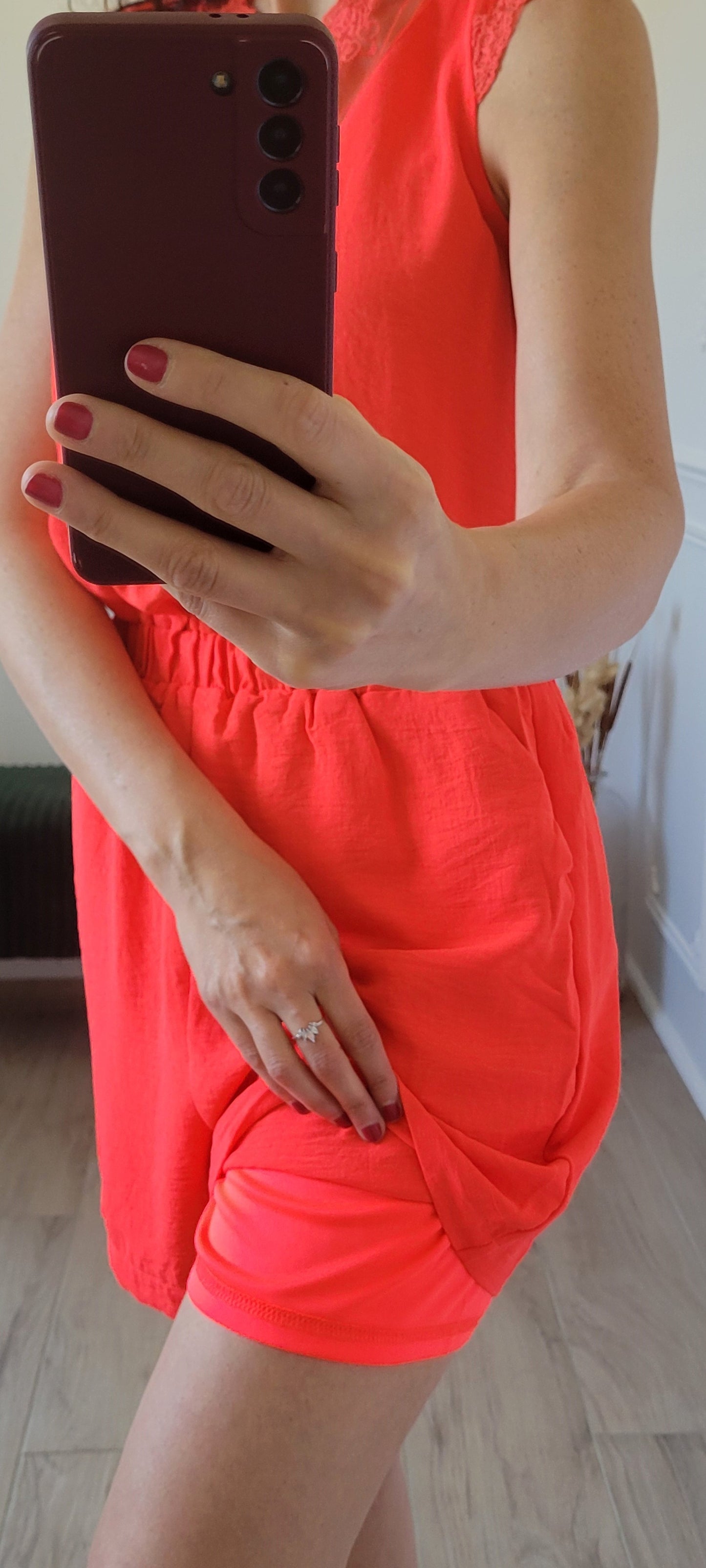 Combishort en dentelle corail CHIARA