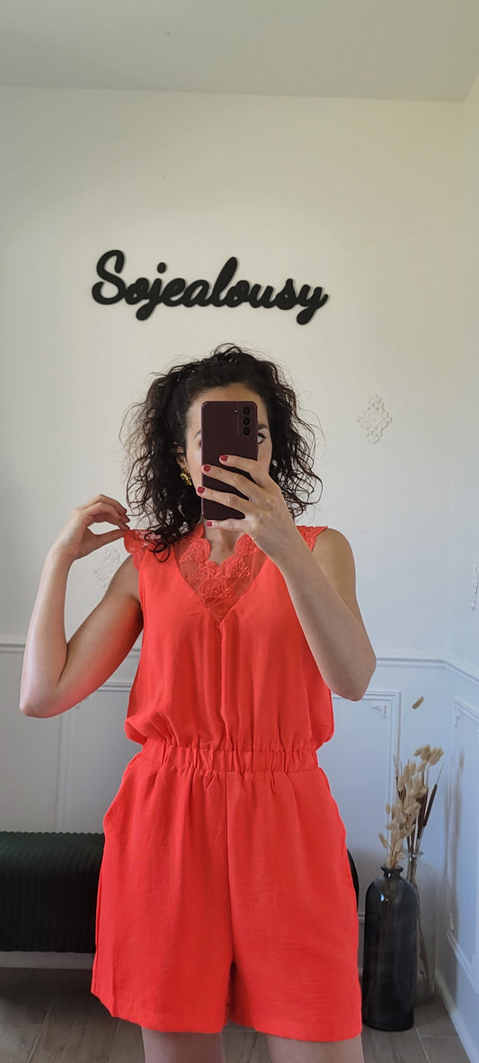 Combishort en dentelle corail CHIARA