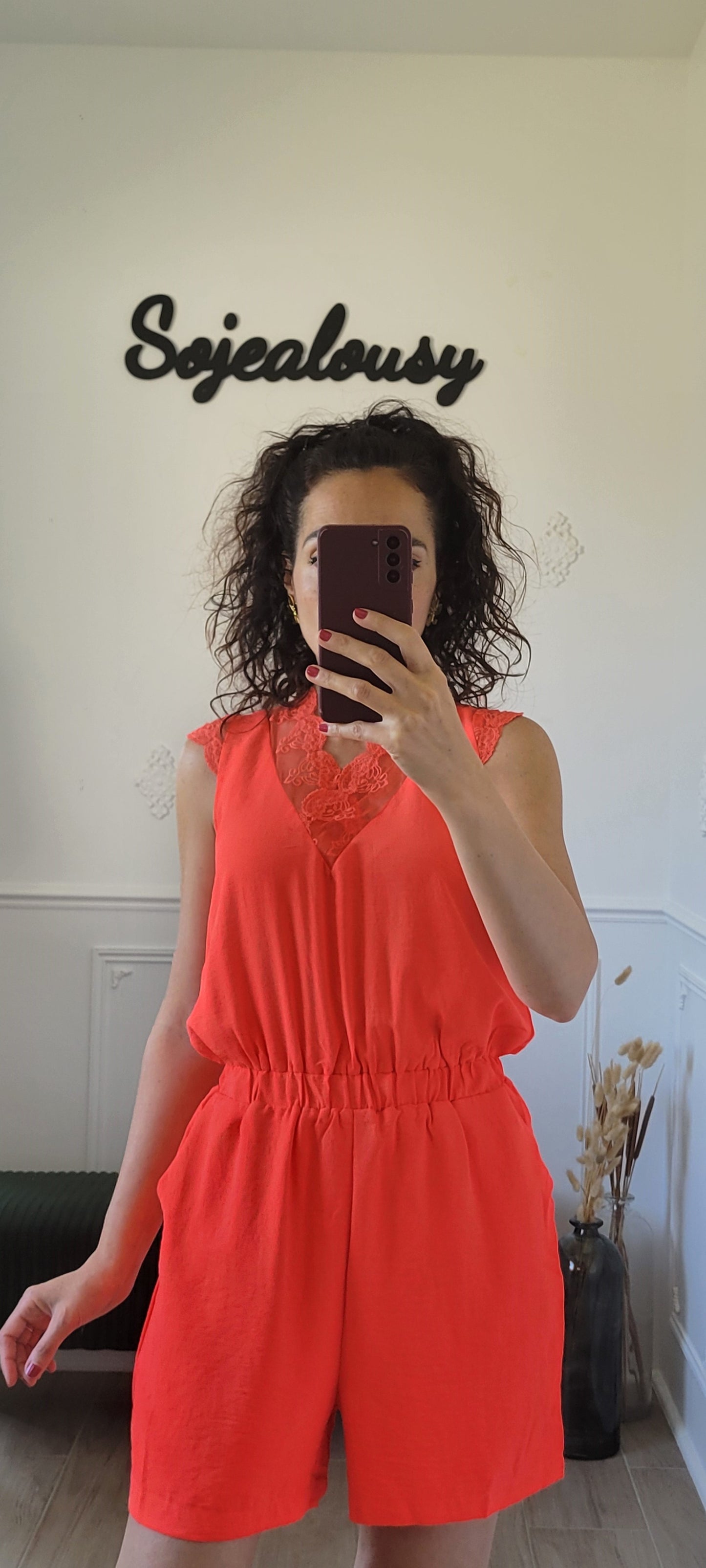 Combishort en dentelle corail CHIARA