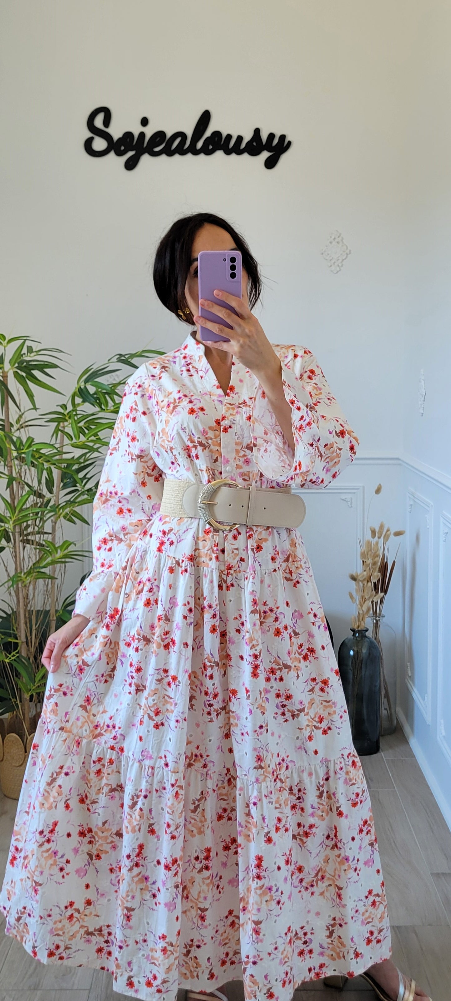 Robe longue fleurie blanche