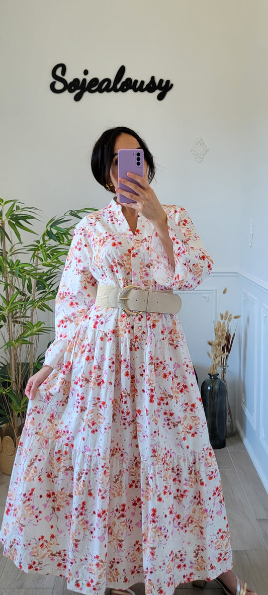 Robe longue fleurie blanche
