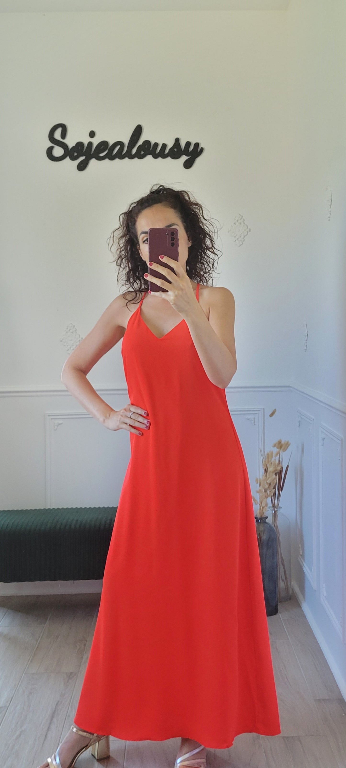 Robe longue fluide rouge Aria