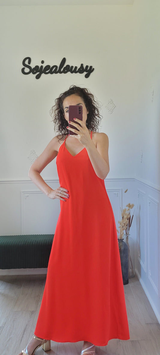 Robe longue fluide rouge Aria