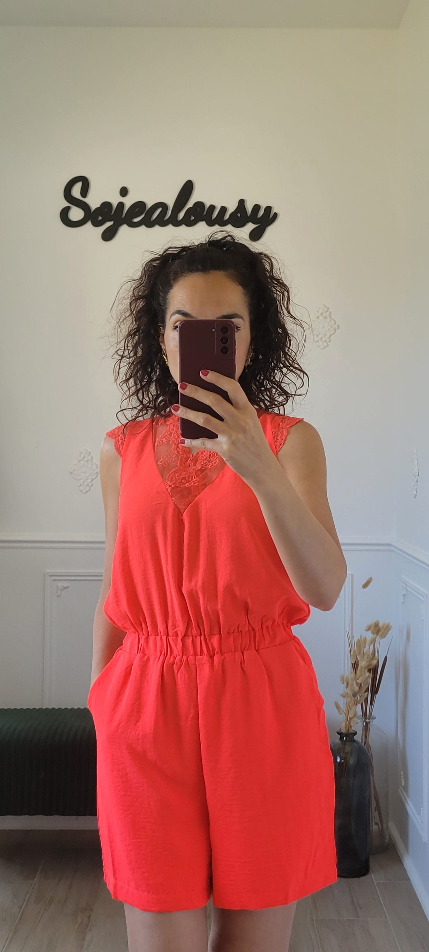 Combishort en dentelle corail CHIARA