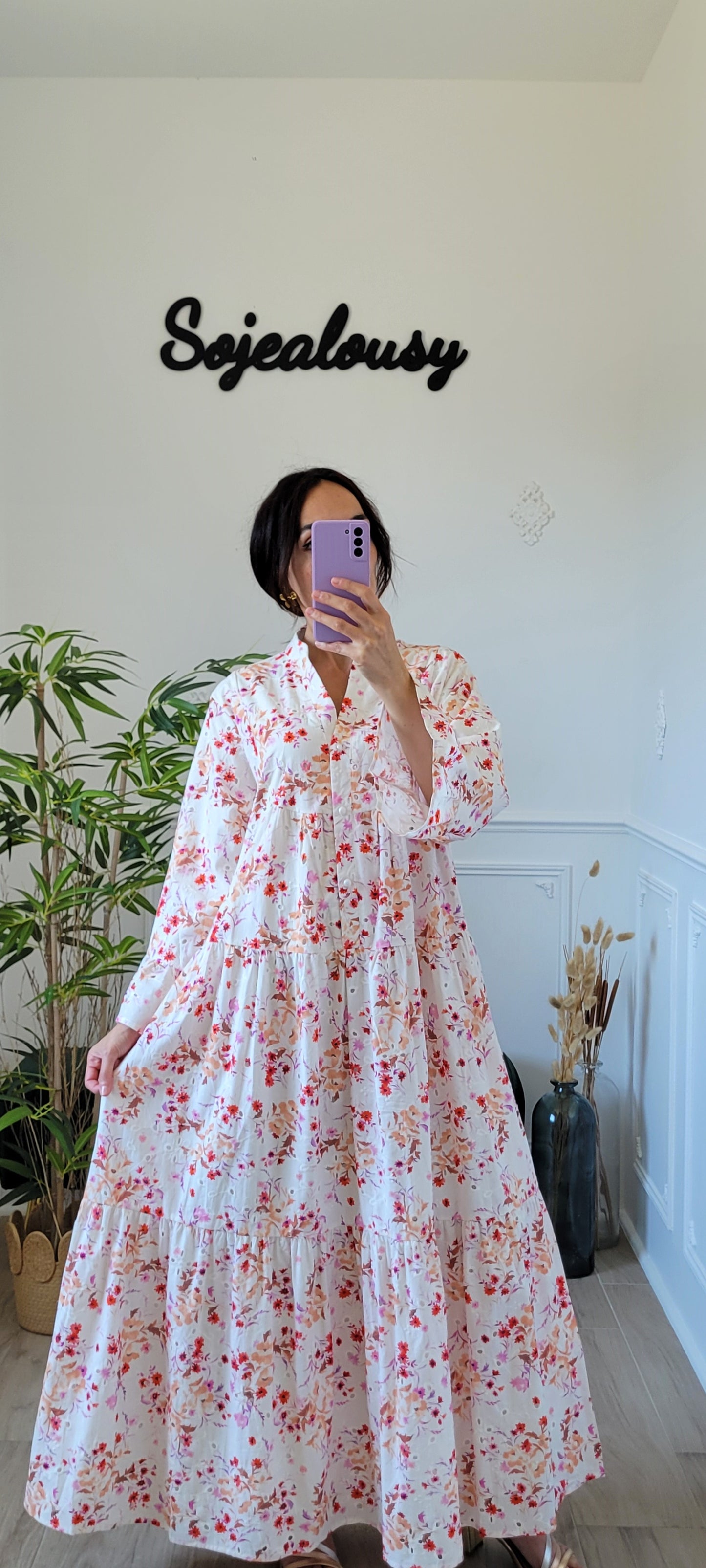 Robe longue fleurie blanche