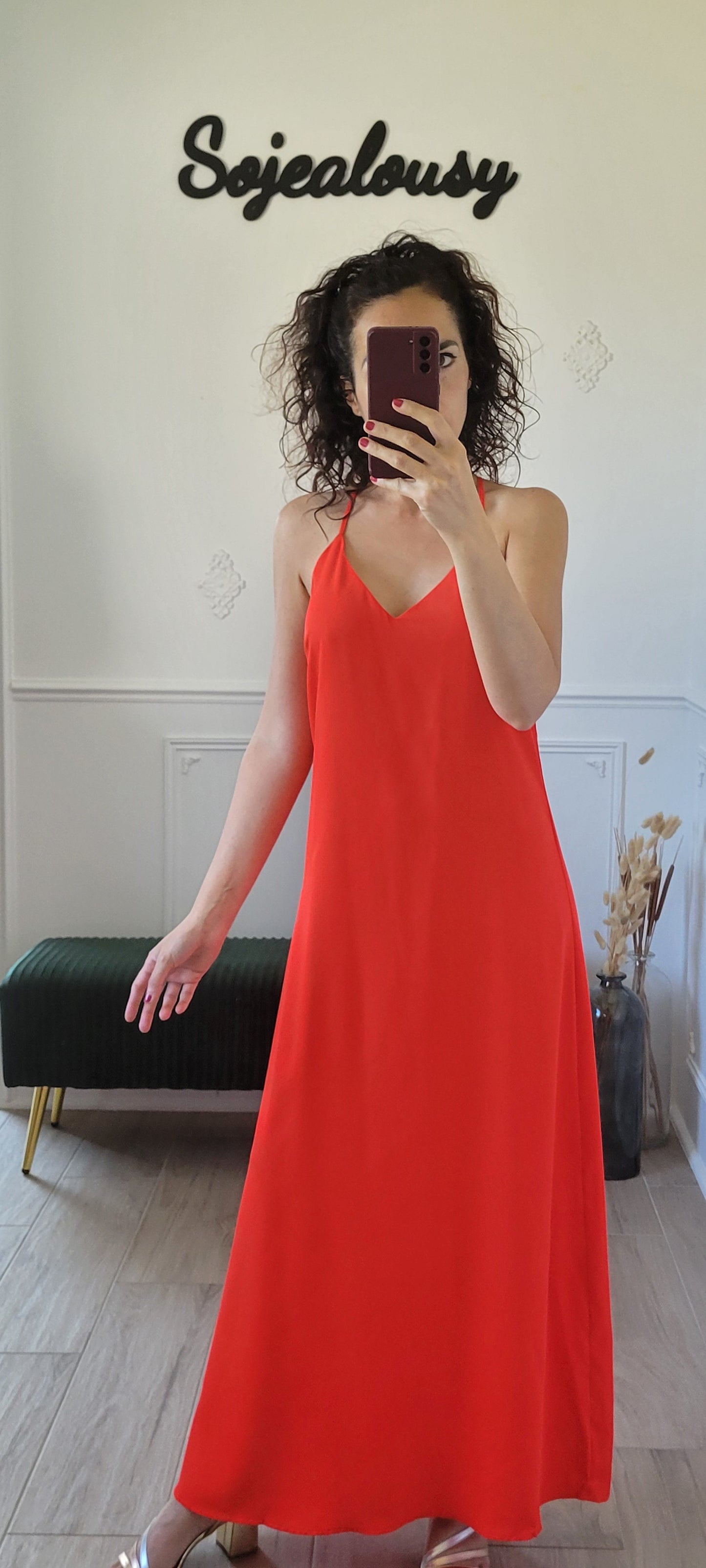 Robe longue fluide rouge Aria