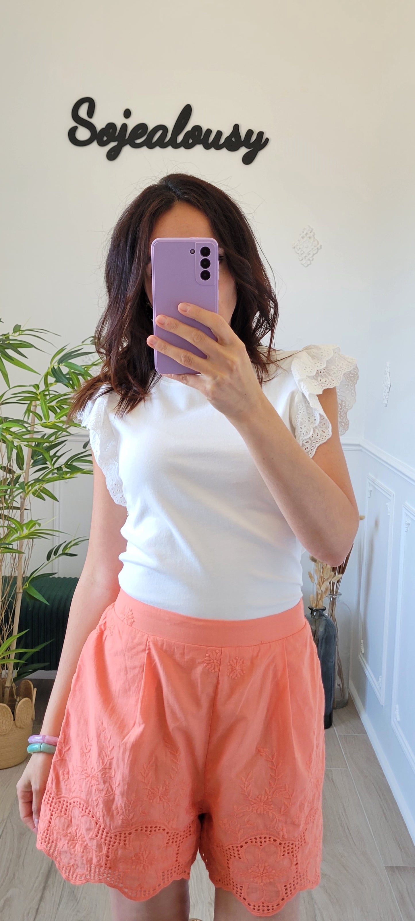 Short dentelle et broderie Abricot