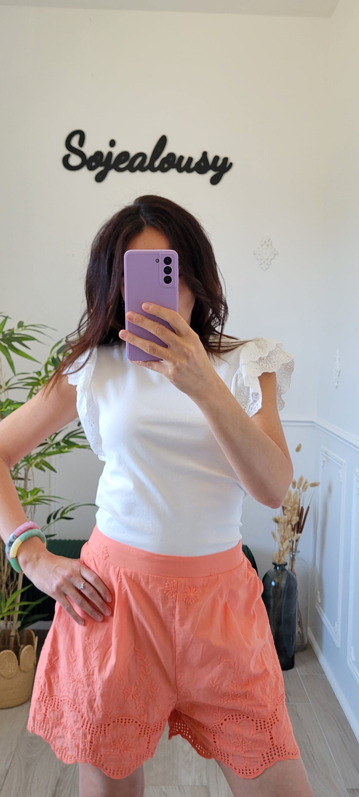 Short dentelle et broderie Abricot