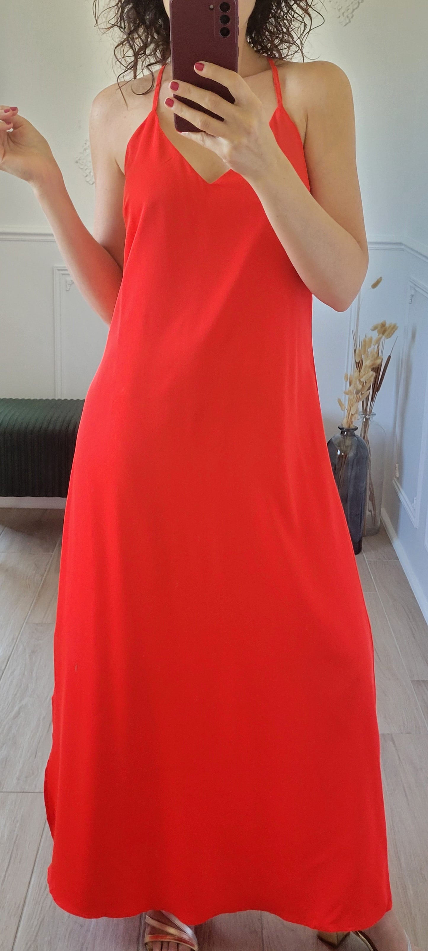 Robe longue fluide rouge Aria