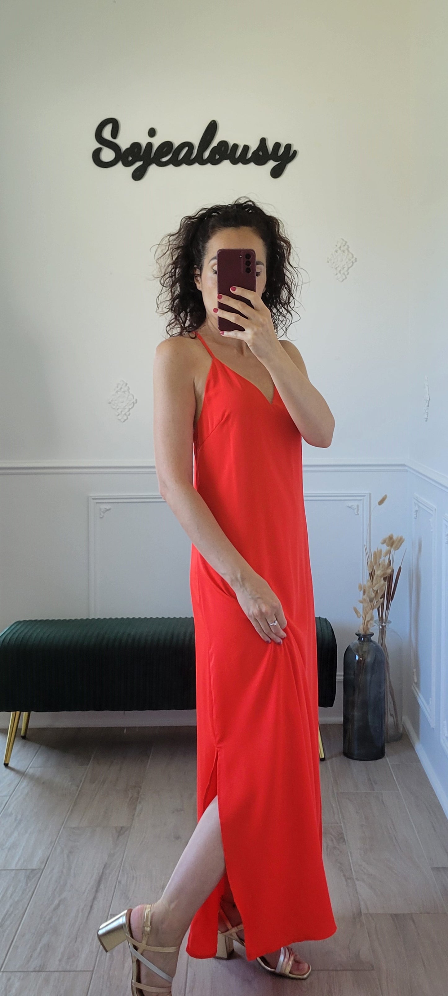Robe longue fluide rouge Aria