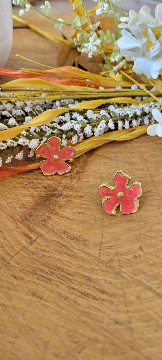 Boucles d'oreilles fleurs saumon