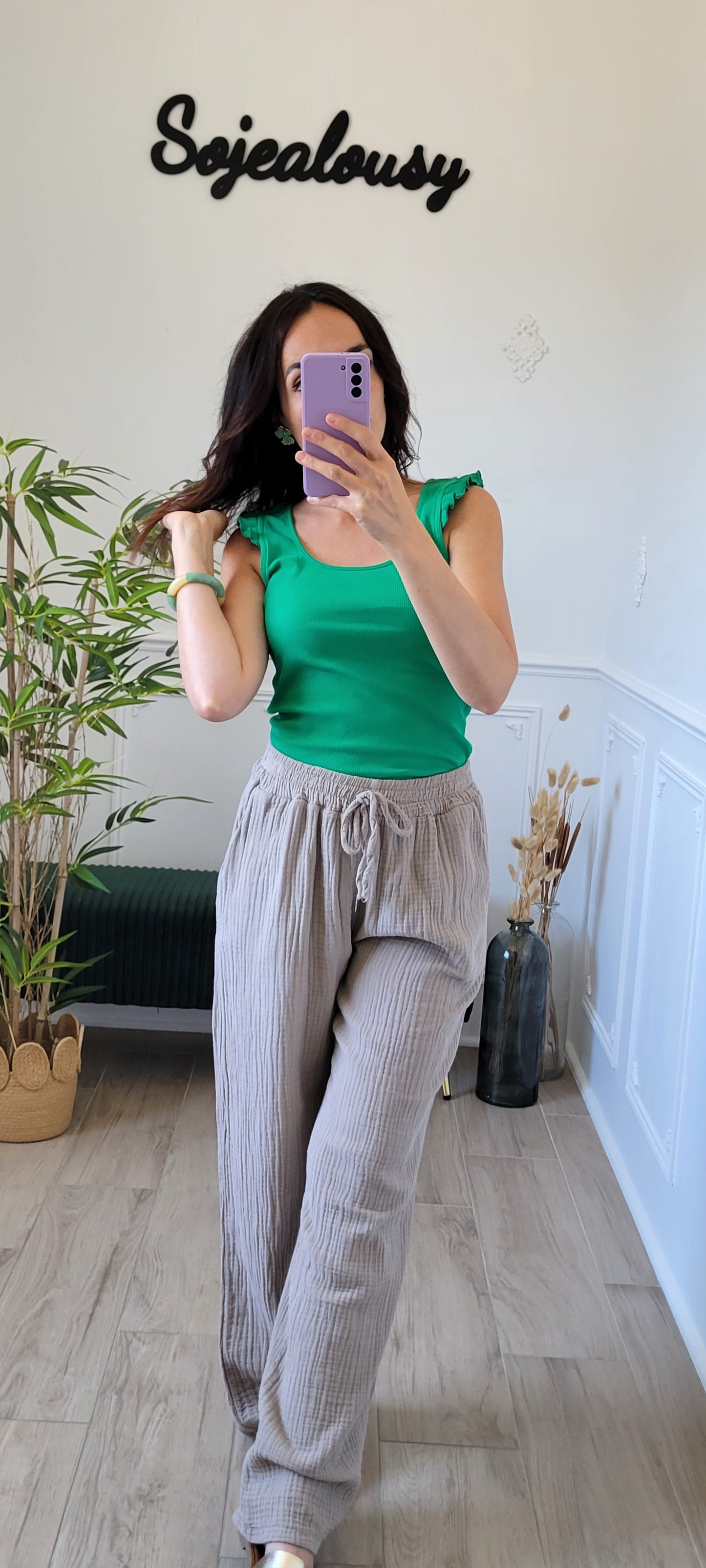 Pantalon gaze de coton Taupe
