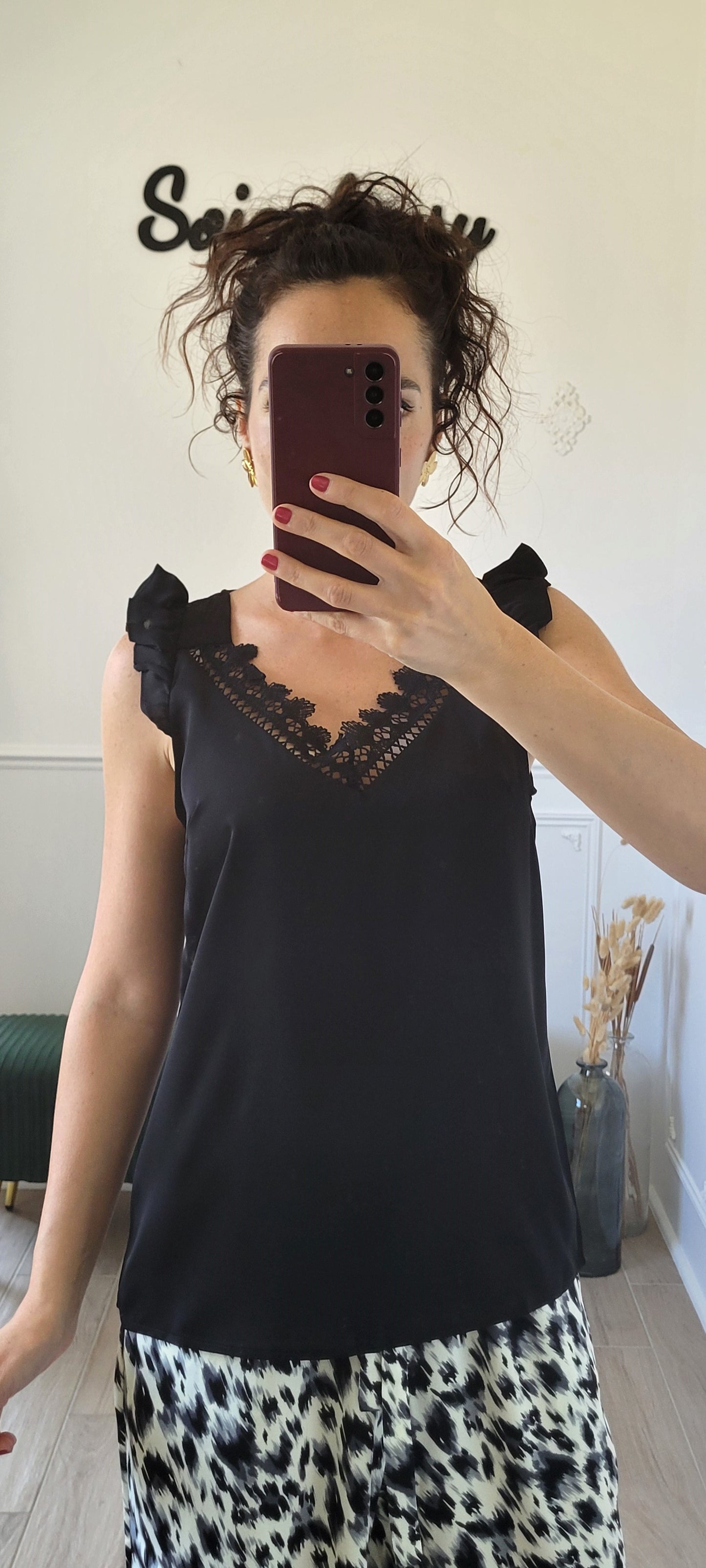 Top à dentelle noir Luna