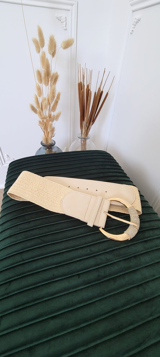 Ceinture élastique en paille large